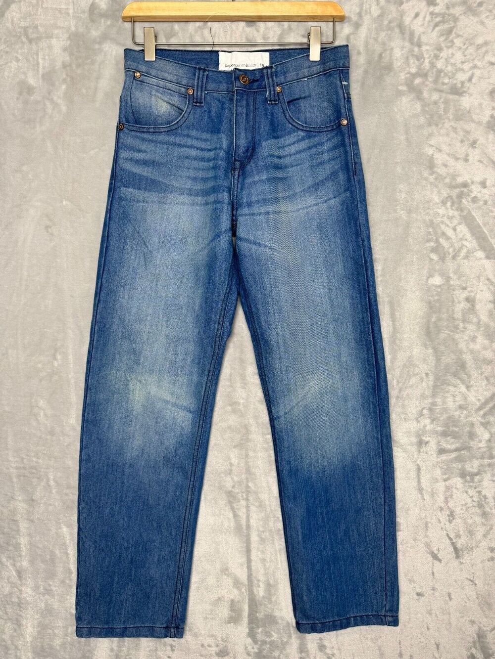 Paper Denim & Cloth Jeans Girls 16 Medium Blue Distressed Straight Leg Stretch